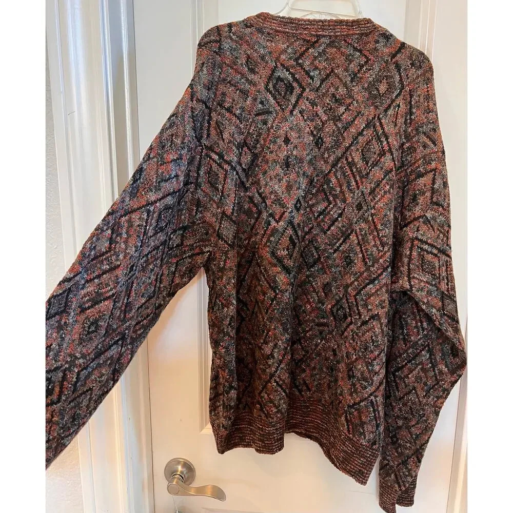 Pronto-Uomo Firenxe men's /unisex XL geometric print‎ rust, blue & black sweater - Picture 7 of 7